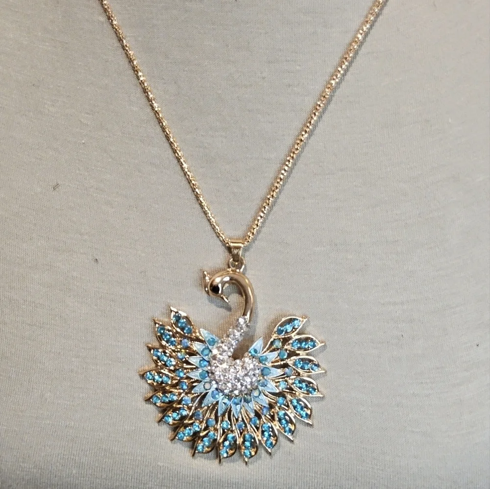 BLUE n GREEN PEACOCK STATEMENT NECKLACE